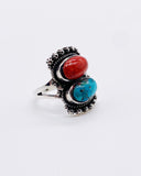 TURQUOISE & CORAL RING ⋄ Size 5