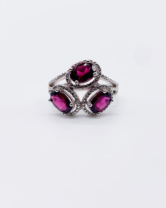 TRIPLE RHODOLITE RING • Sz 6.5