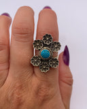 KINGMAN TURQUOISE FLORAL RING ⋄ Size 6