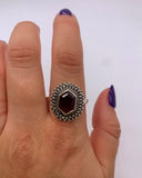 GARNET HEXAGON RING • Sz 11.25