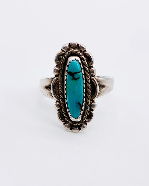 NAVAJO ELONGATED TURQUOISE RING ⋄ Size 5