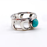 KINGMAN TURQUOISE CRESCENT MOON STERLING SILVER BAND RING ⋄ SIZE 7.75