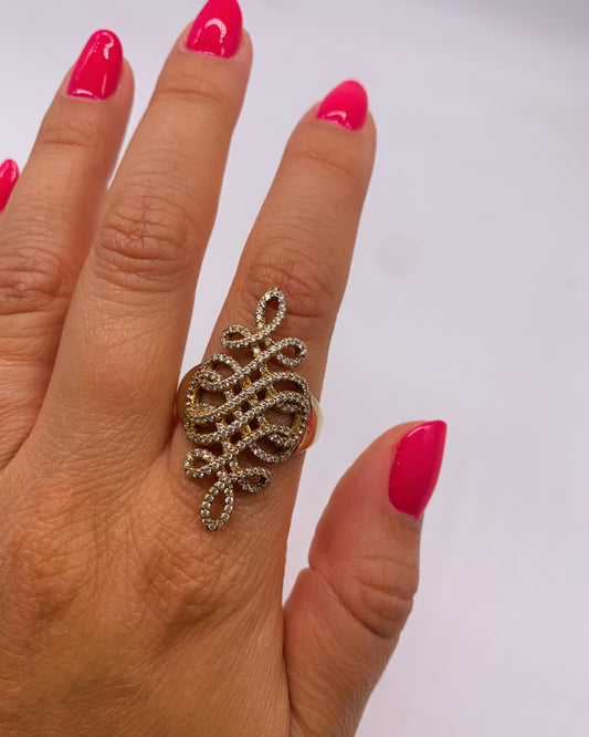 CZ LACE OVERLAY GOLD RING