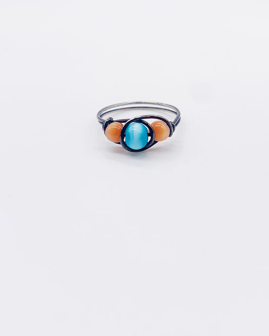 TURQUOISE & CORAL BEAD RING