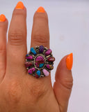 PURPLE SPINY & TURQUOISE CLUSTER RING