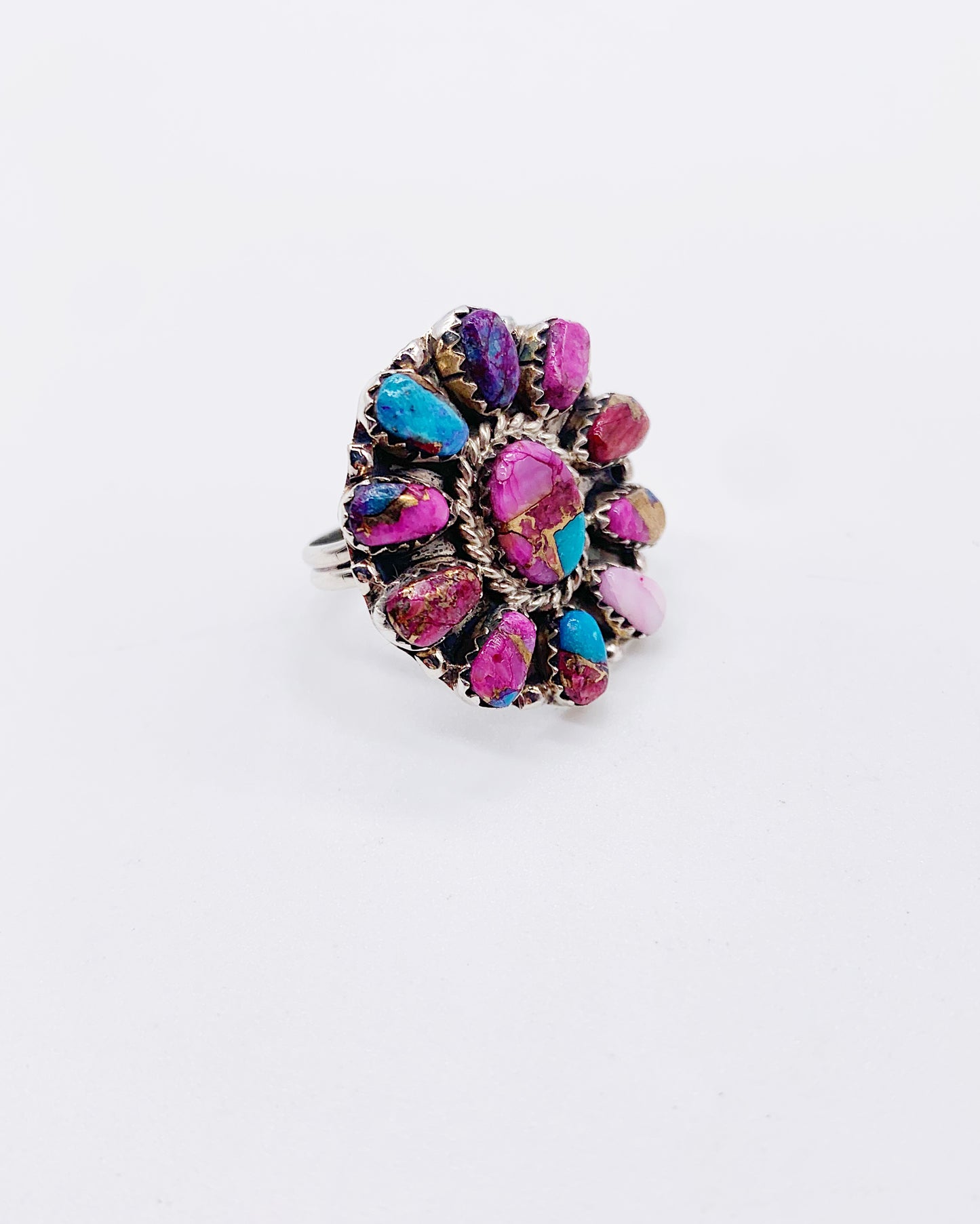 PURPLE SPINY & TURQUOISE CLUSTER RING